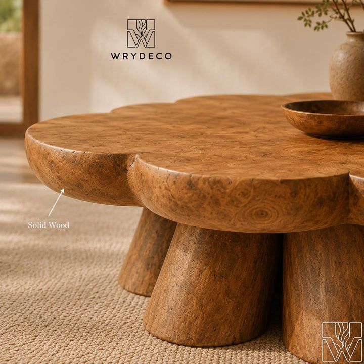 Rustic Solid Wood Sculptural Cutout Coffee Table for Living Room
