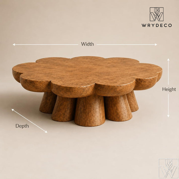Rustic Solid Wood Sculptural Cutout Coffee Table for Living Room