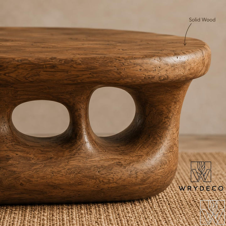 Rustic Modern Wooden Coffee Table with Organic Cutout Base