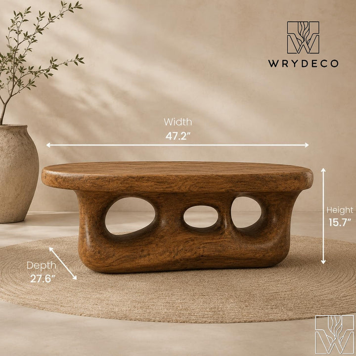 Rustic Modern Wooden Coffee Table with Organic Cutout Base