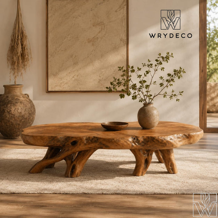 Handcrafted Wooden Sculptural Cutout Coffee Table for Living Room
