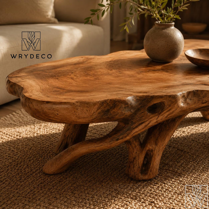 Handcrafted Wooden Sculptural Cutout Coffee Table for Living Room