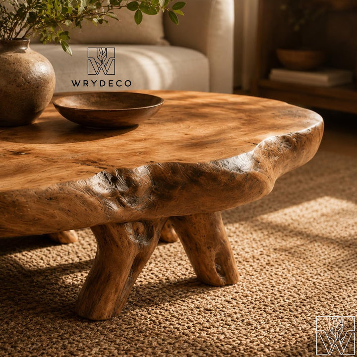 Handcrafted Wooden Sculptural Cutout Coffee Table for Living Room