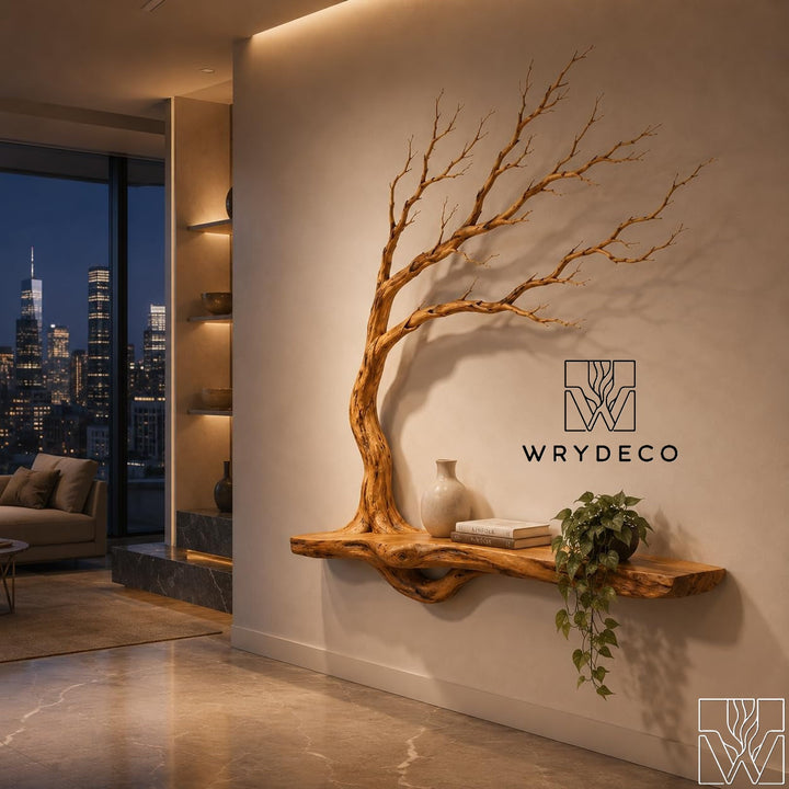 Handcrafted Natural Wood Tree Branch Floating Shelf for Living Room