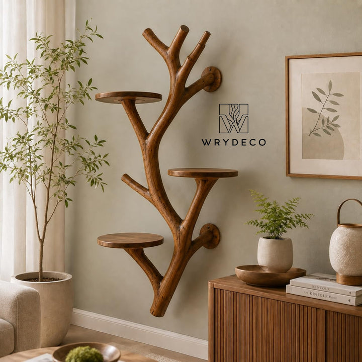 Natural Wood Wall Mounted Cat Climbing Tree for Indoor Cats