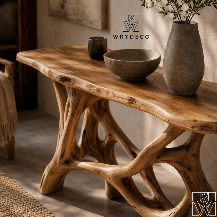 Handcrafted Solid Wood Sculptural Coffee Table for Living Room