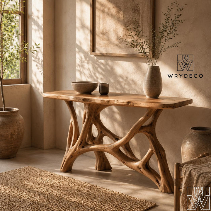 Handcrafted Solid Wood Sculptural Coffee Table for Living Room
