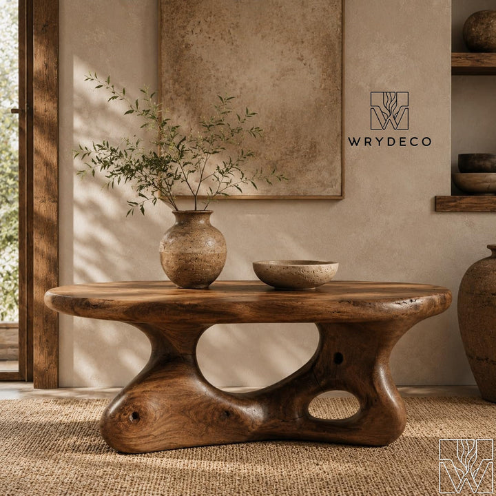 Sculptural Wooden Coffee Table with Organic Cutout Base
