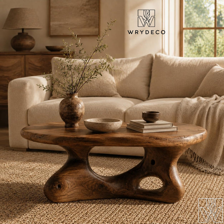 Sculptural Wooden Coffee Table with Organic Cutout Base