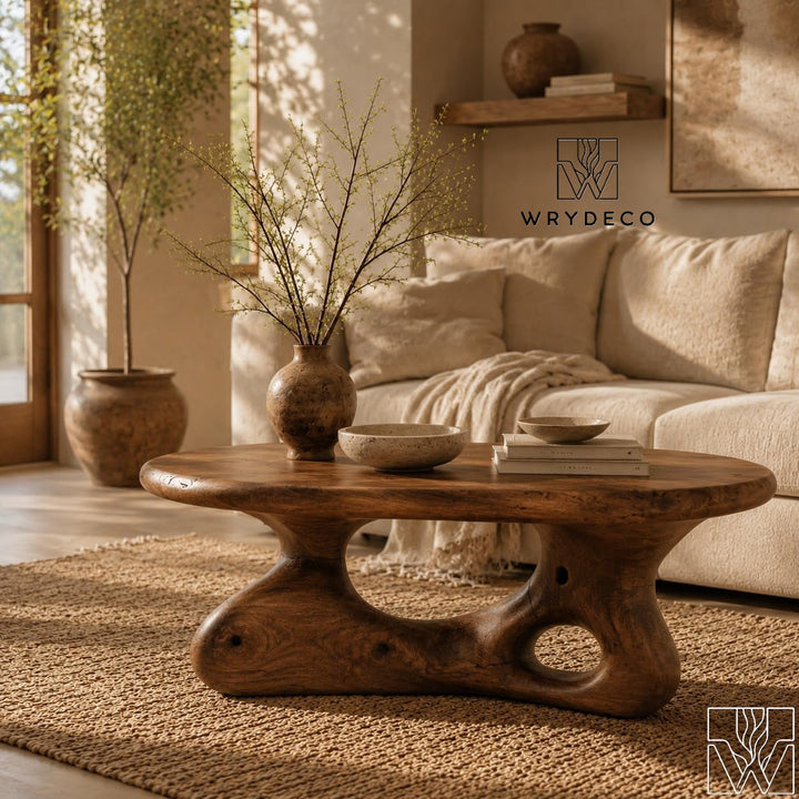 Sculptural Wooden Coffee Table with Organic Cutout Base