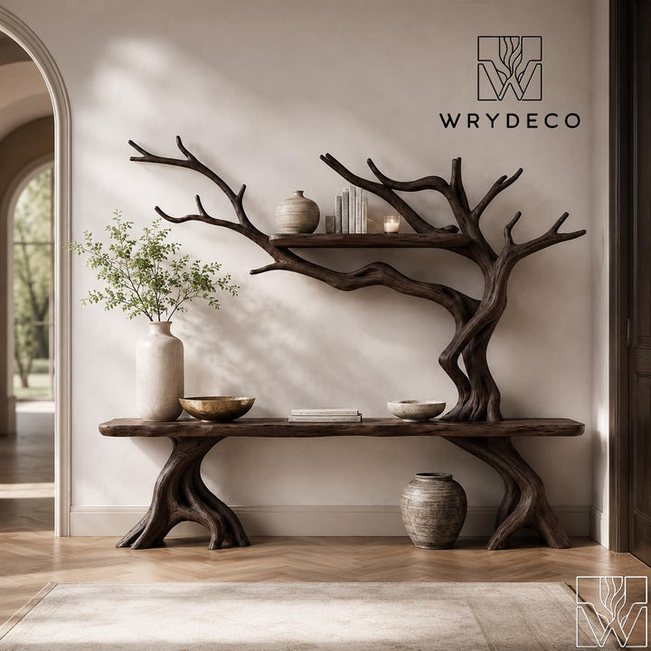 Handcrafted Solid Wood Tree Branch Console Table for Entryway