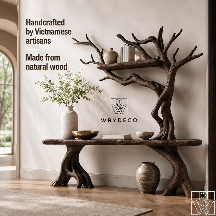 Handcrafted Solid Wood Tree Branch Console Table for Entryway