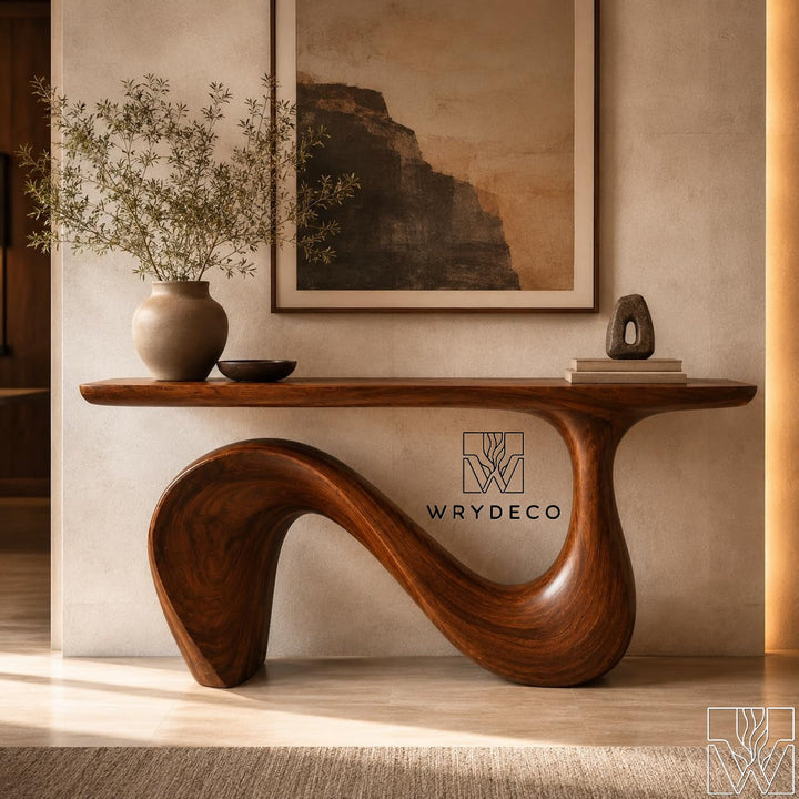 Sculptural Organic Solid Wood Console Table for Entryway