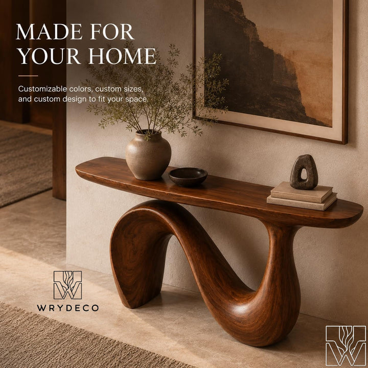Sculptural Organic Solid Wood Console Table for Entryway