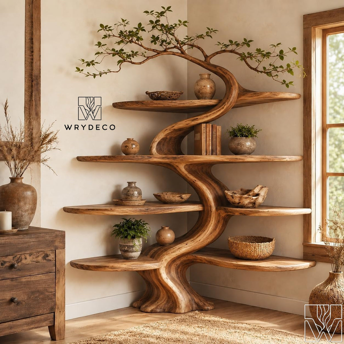 The Sun-Climber's Ladder - Handcrafted Corner Tree Shelf