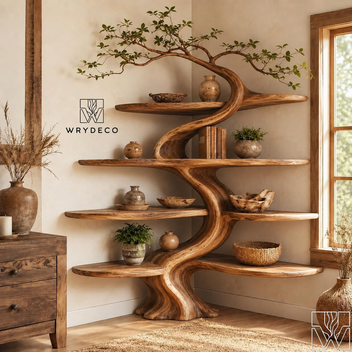 The Sun-Climber's Ladder - Handcrafted Corner Tree Shelf