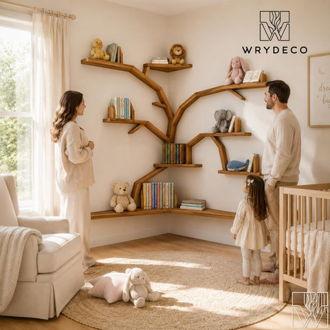 Sculptural Canopy Corner Tree Bookshelf for Nursery