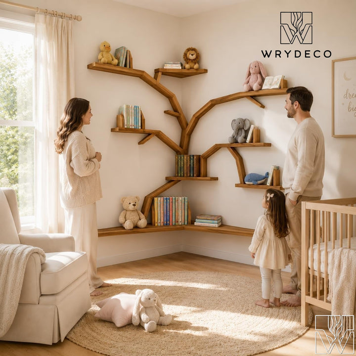 Sculptural Canopy Corner Tree Bookshelf for Nursery