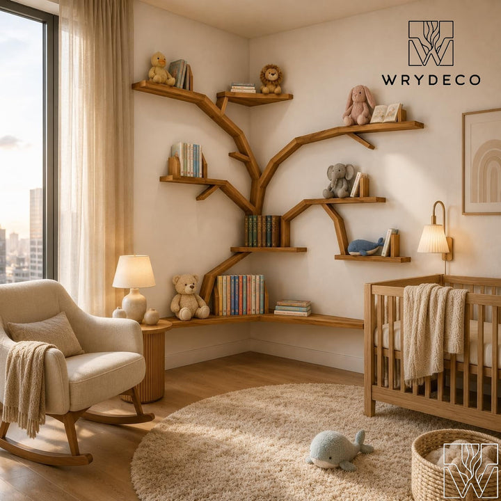 Sculptural Canopy Corner Tree Bookshelf for Nursery