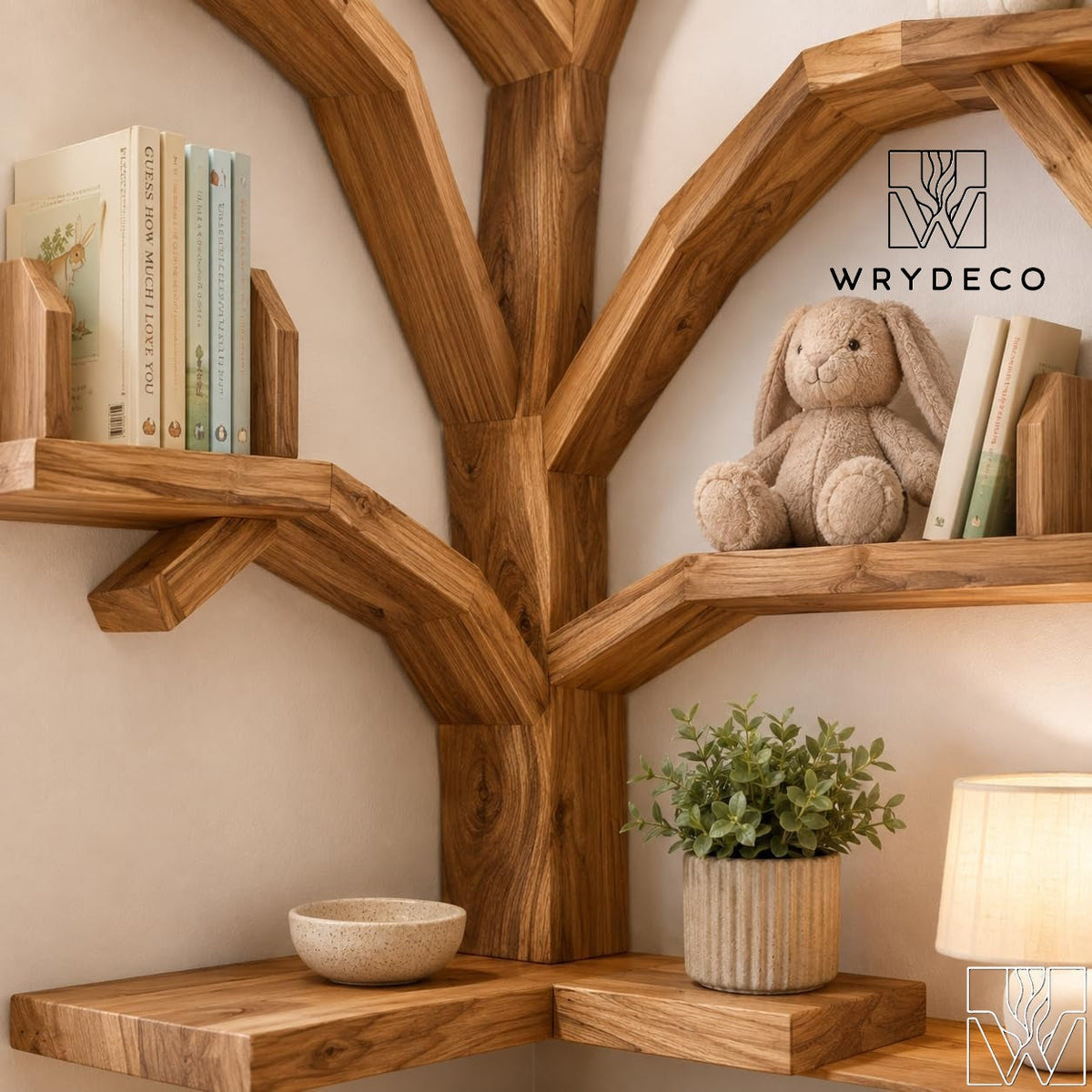 Sculptural Canopy Corner Tree Bookshelf for Nursery