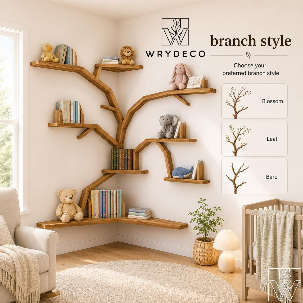 Sculptural Canopy Corner Tree Bookshelf for Nursery