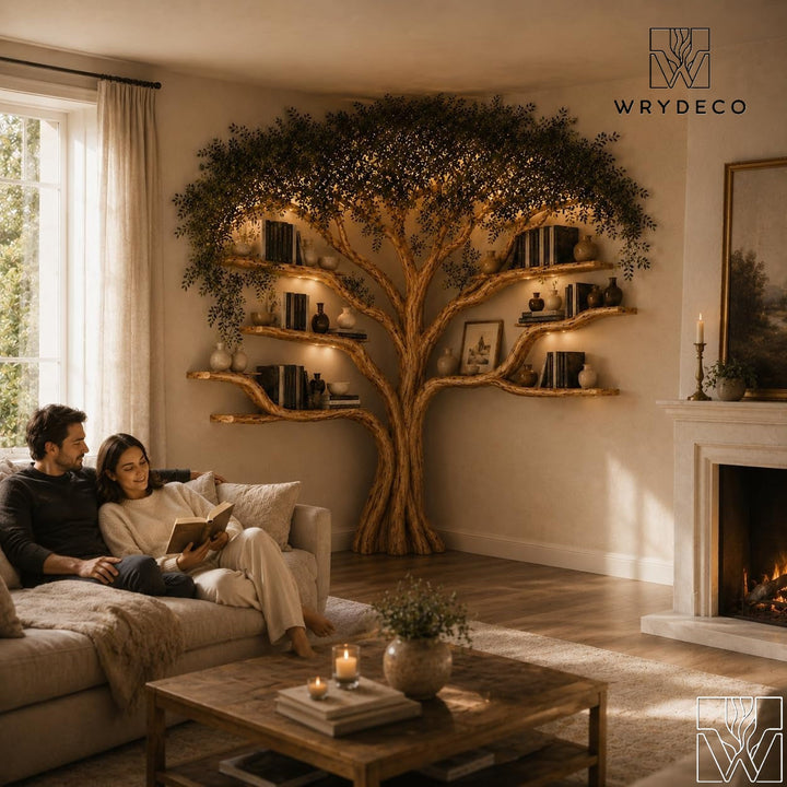 Handcrafted Natural Wood Corner Tree Bookshelf Crimson