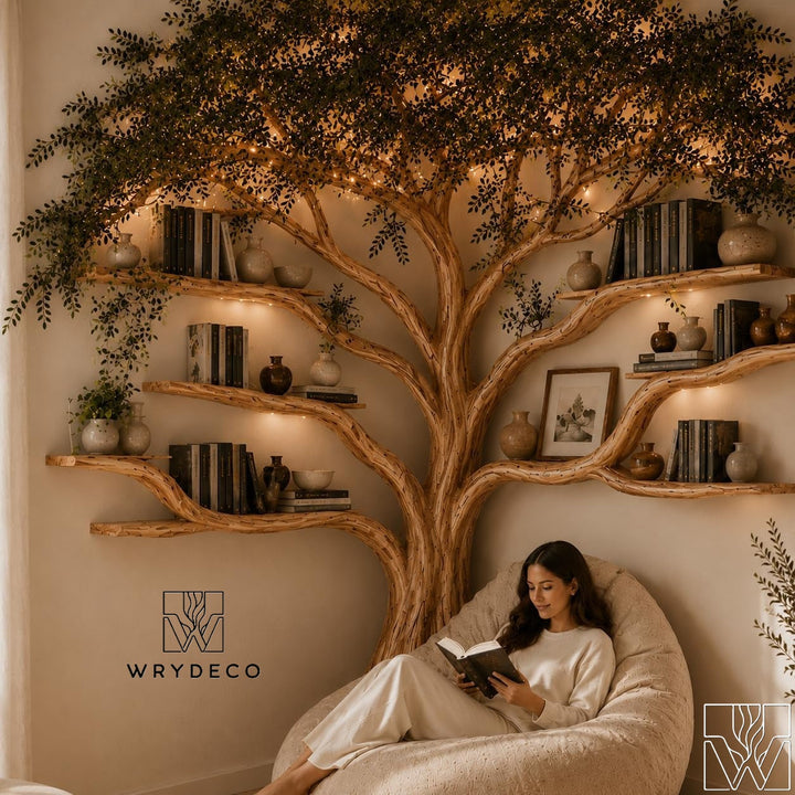 Handcrafted Natural Wood Corner Tree Bookshelf Crimson