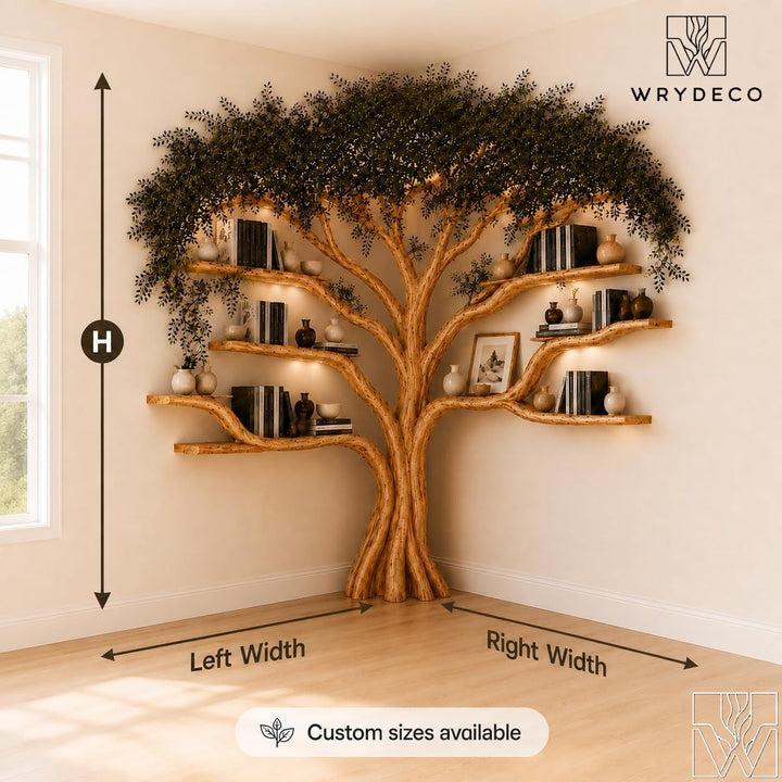 Handcrafted Natural Wood Corner Tree Bookshelf Crimson