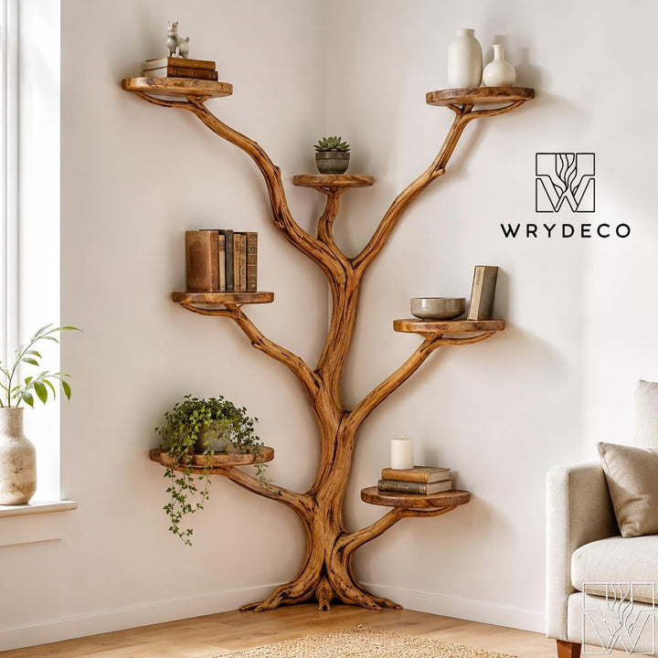 Leaf-Accent Corner Tree Bookcase