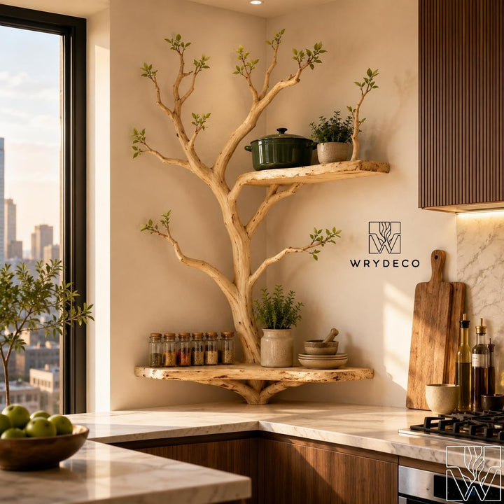 Unique Handcrafted Natural Wood Tree Branch Corner Shelf