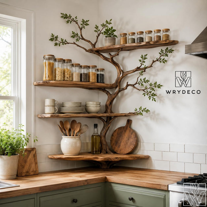 Handcrafted Natural Wood Tree Branch Corner Bookcase