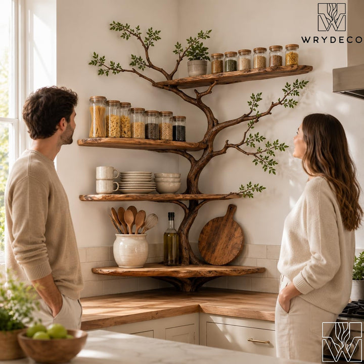 Handcrafted Natural Wood Tree Branch Corner Bookcase
