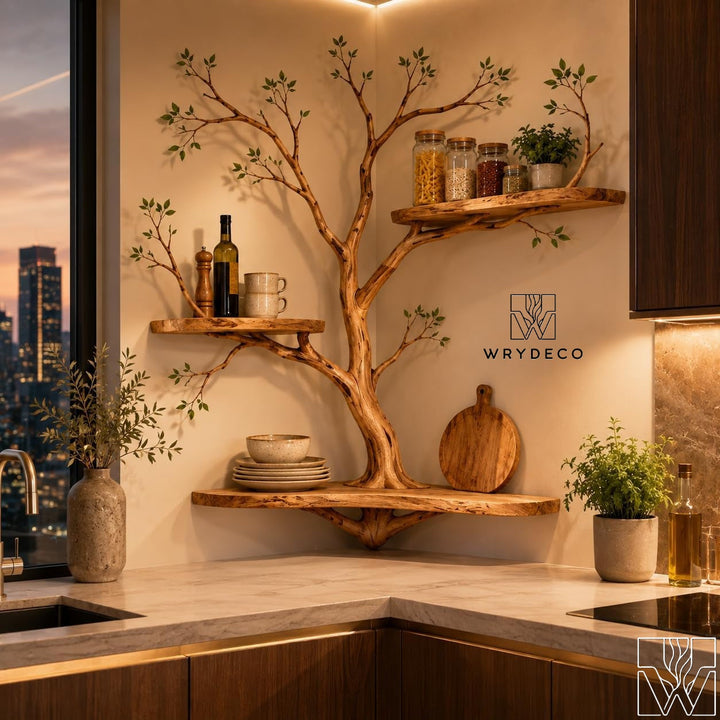 Solid Wood Multi-Layer Tree Branch Corner Bookshelf