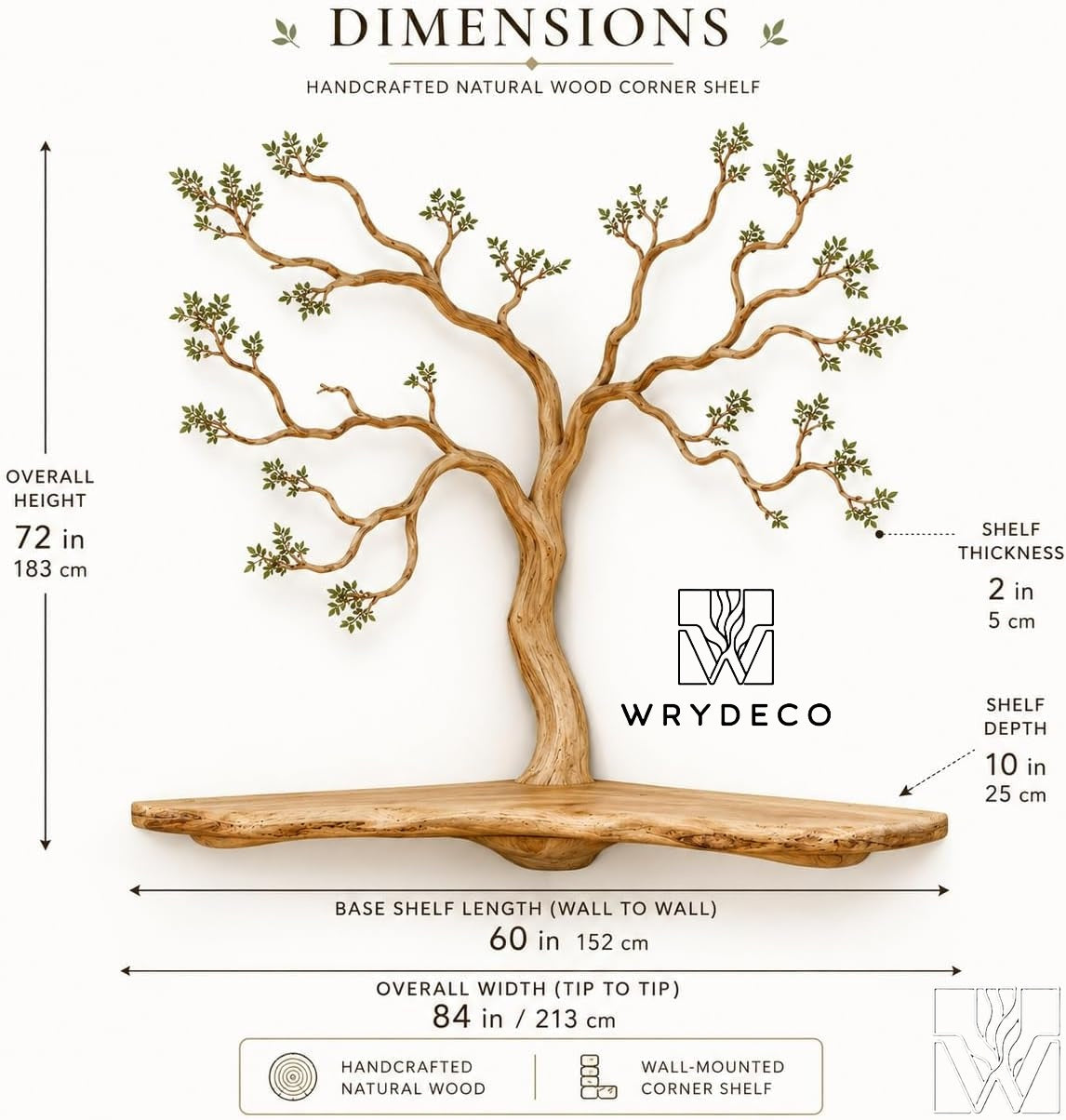 Premium Handcrafted Natural Wood Branch Corner Shelf
