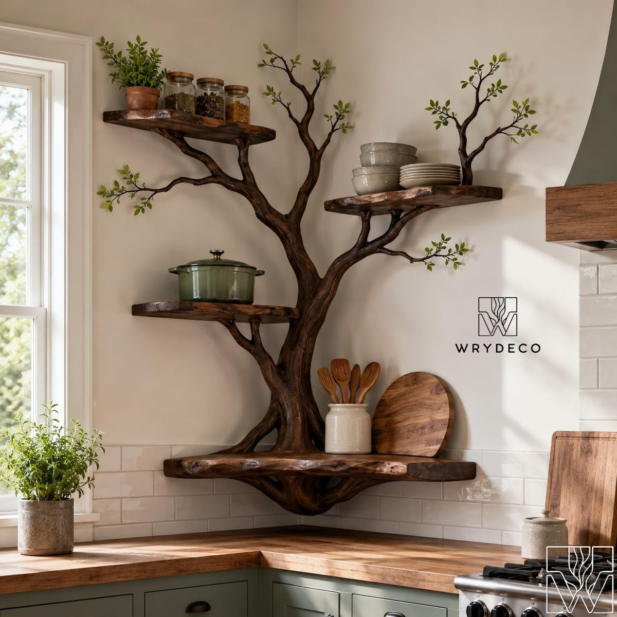 Unique Multi-Layer Natural Wood Tree Branch Bookshelf