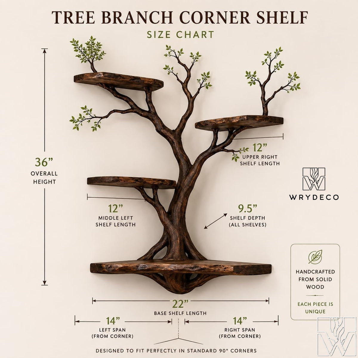 Unique Multi-Layer Natural Wood Tree Branch Bookshelf