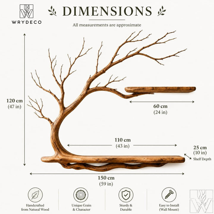 Unique Natural Wood Tree Branch Floating Wall Shelf