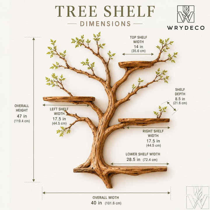 Multi-Layer Sculptural Wood Tree Branch Wall Shelf