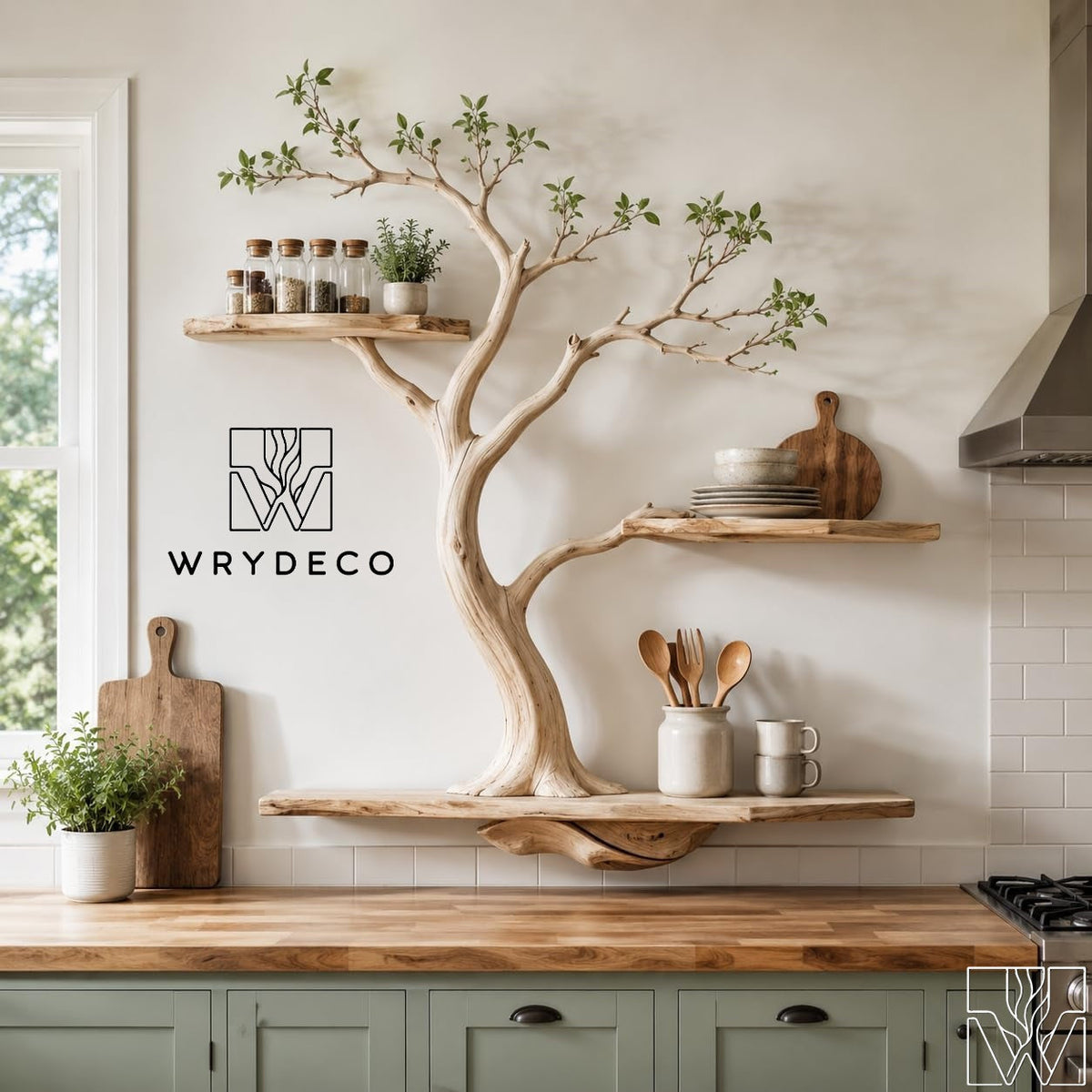 Handcrafted Wooden Tree Branch Floating Wall Shelf