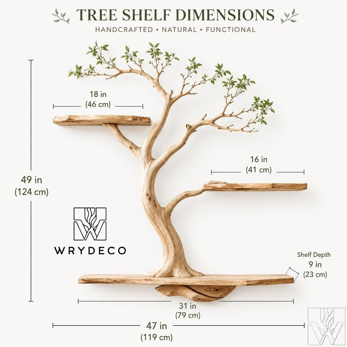 Handcrafted Wooden Tree Branch Floating Wall Shelf