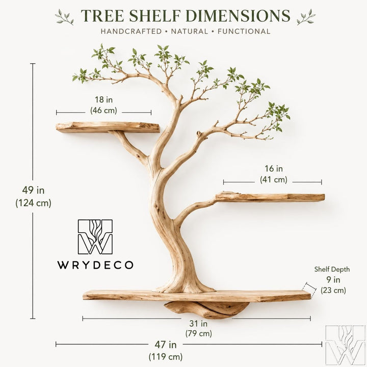 Handcrafted Wooden Tree Branch Floating Wall Shelf