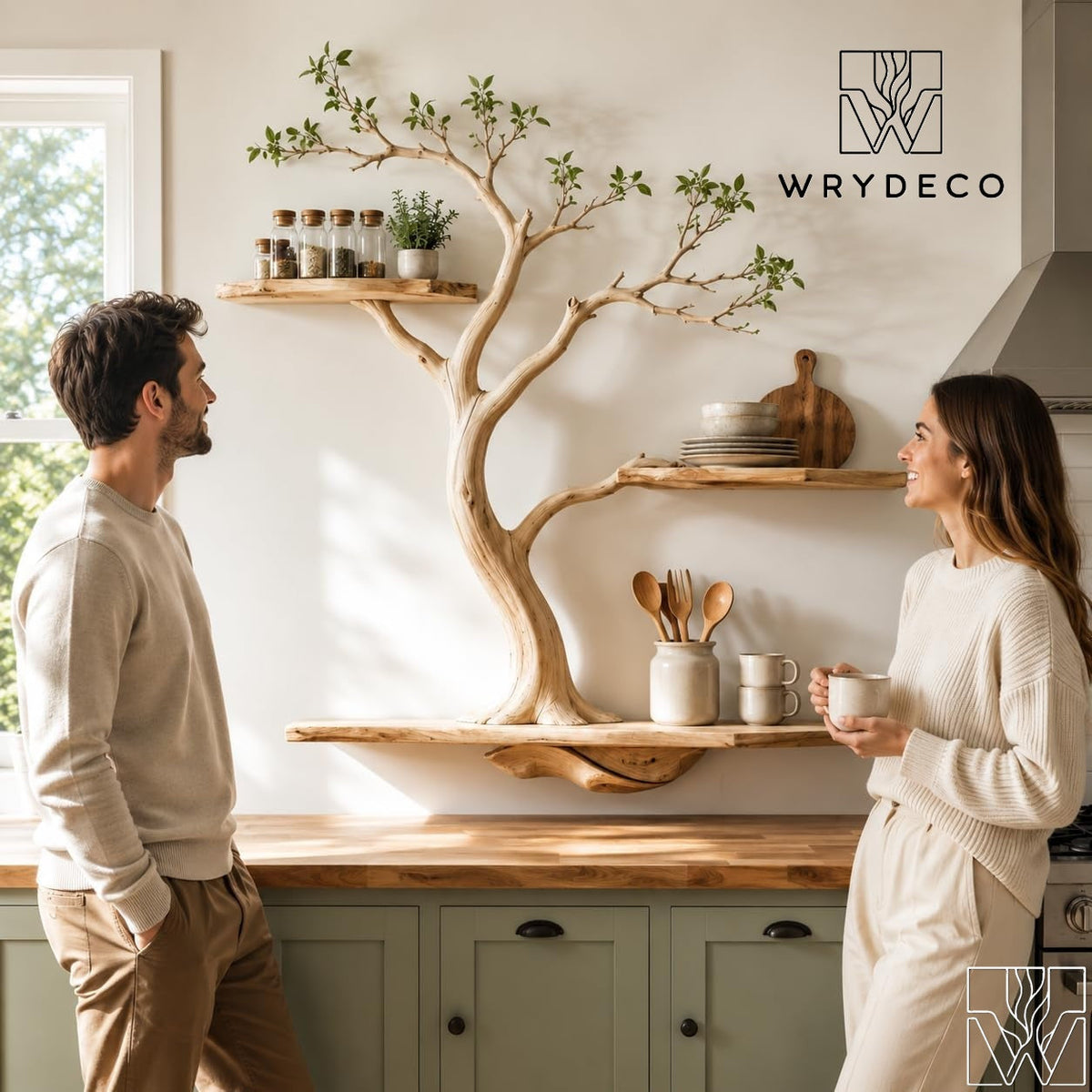 Handcrafted Wooden Tree Branch Floating Wall Shelf