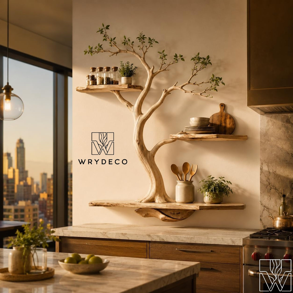 Handcrafted Wooden Tree Branch Floating Wall Shelf