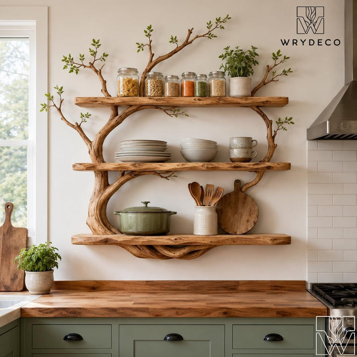 Natural Wood Multi-Layer Tree Branch Floating Shelf