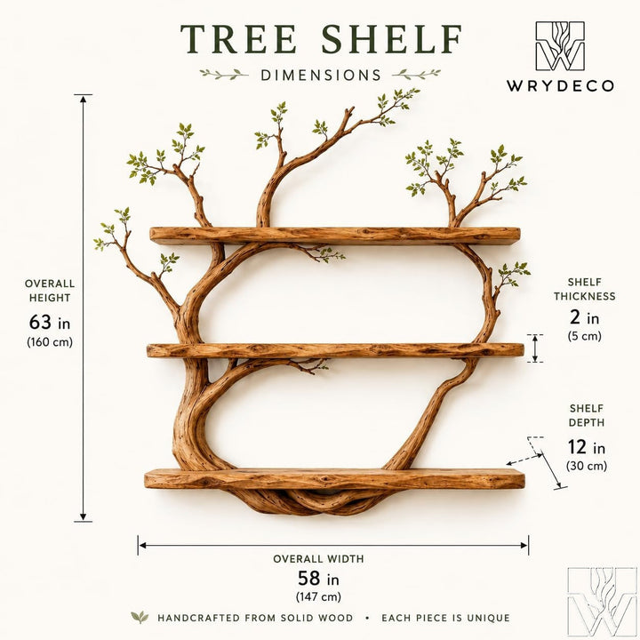 Natural Wood Multi-Layer Tree Branch Floating Shelf