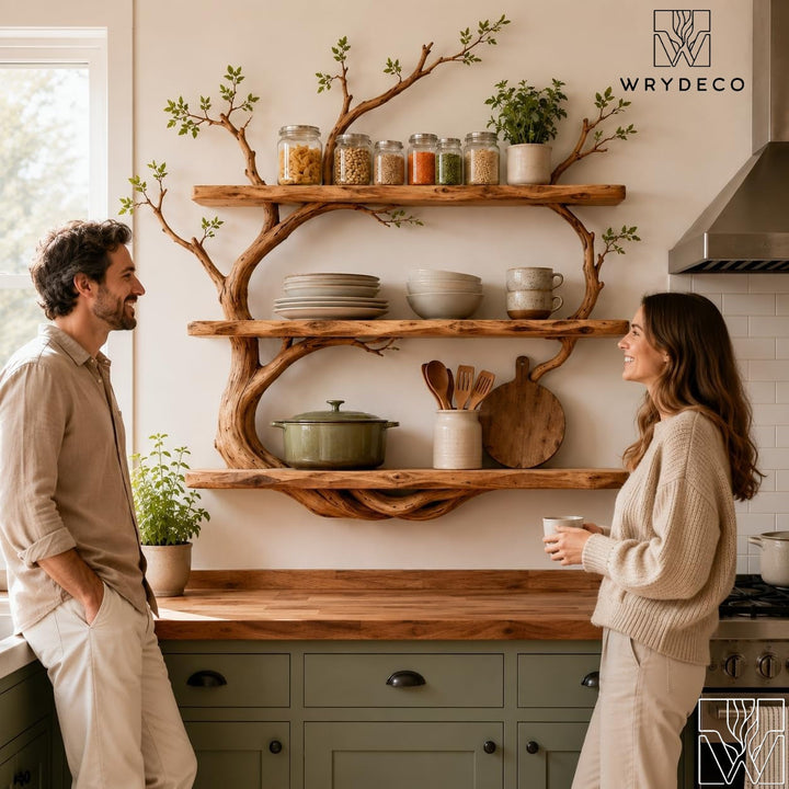Natural Wood Multi-Layer Tree Branch Floating Shelf
