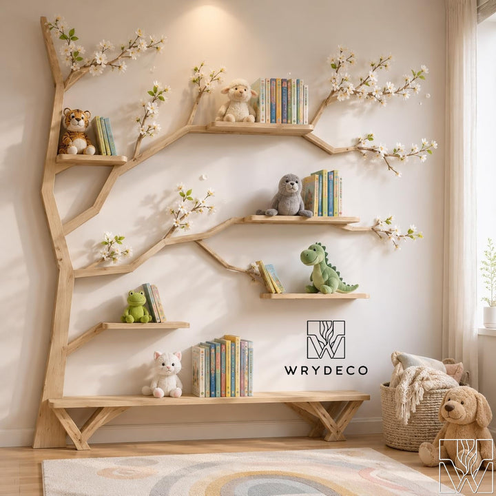 Wide Tree Branch Nursery Wall Bookshelf