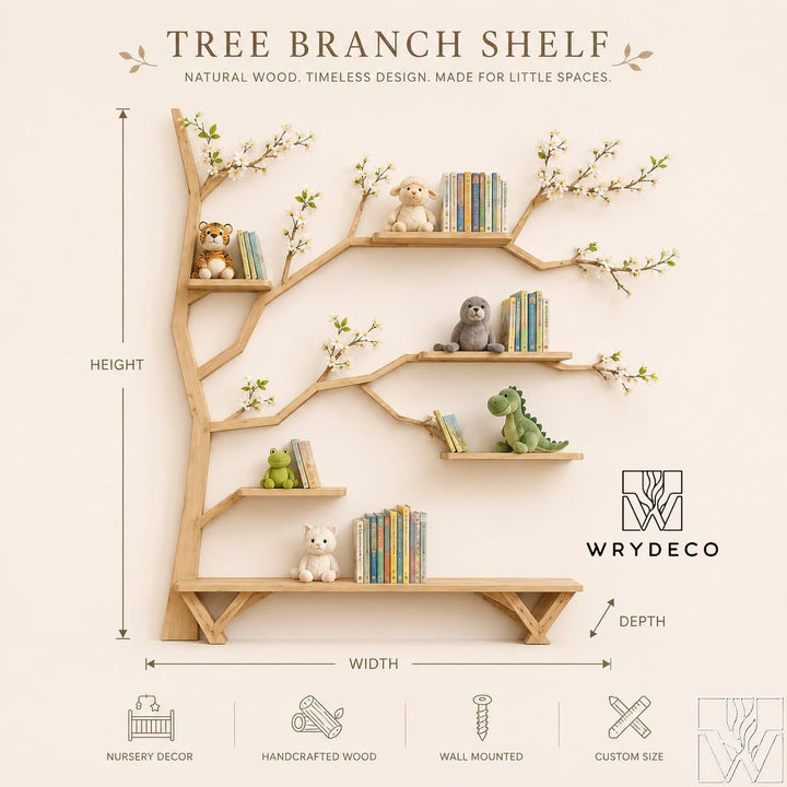 Wide Tree Branch Nursery Wall Bookshelf