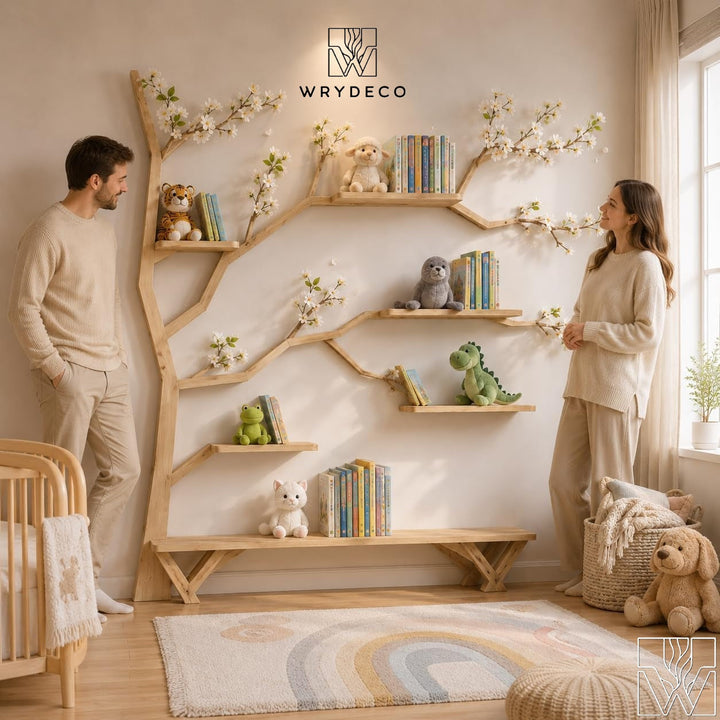 Wide Tree Branch Nursery Wall Bookshelf