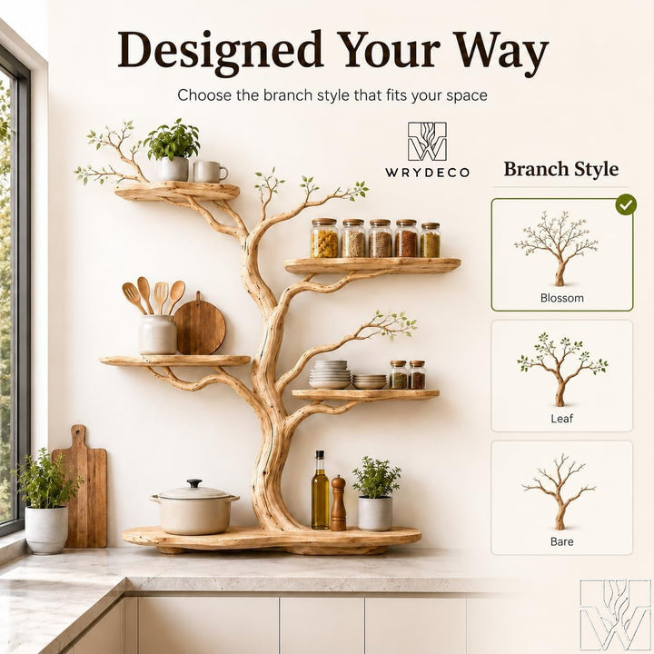Tall Tree Branch Wall Shelf